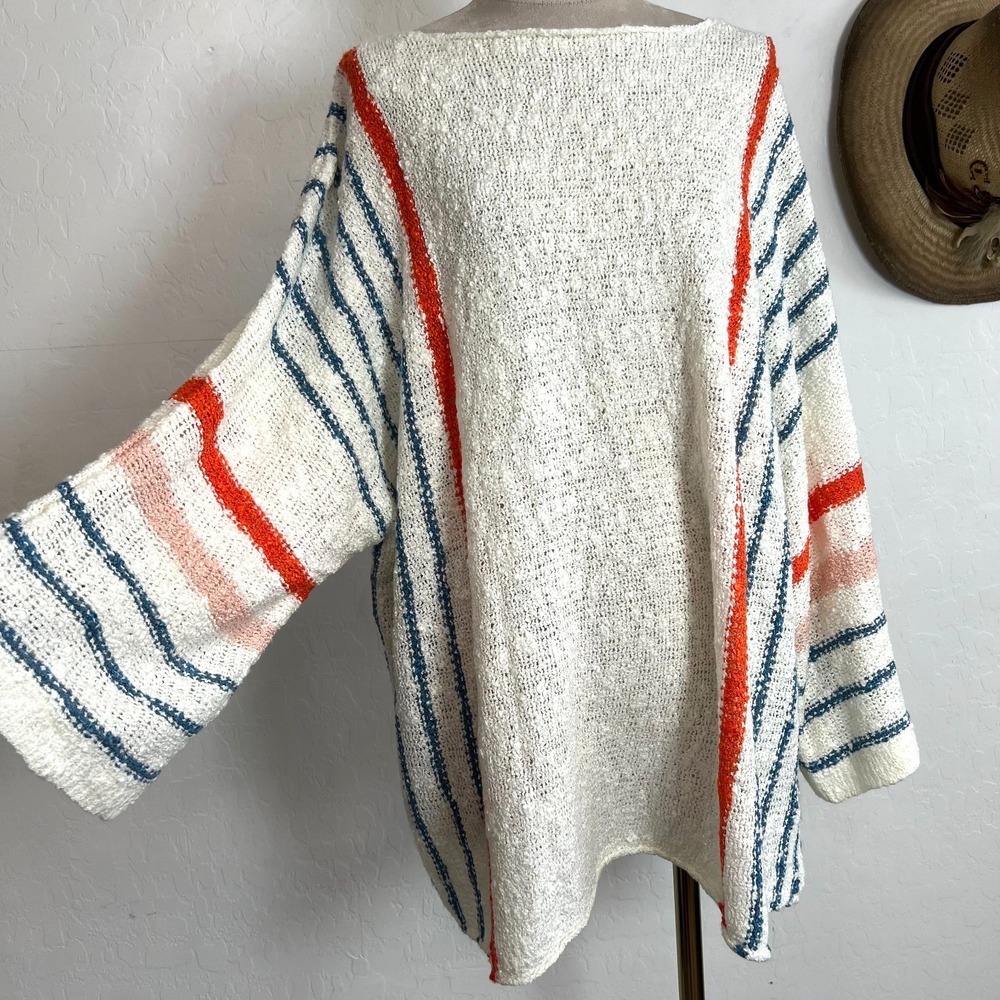 Dokotoo Cream White Striped Oversized Knit Poncho Pullover Sweater 2XL